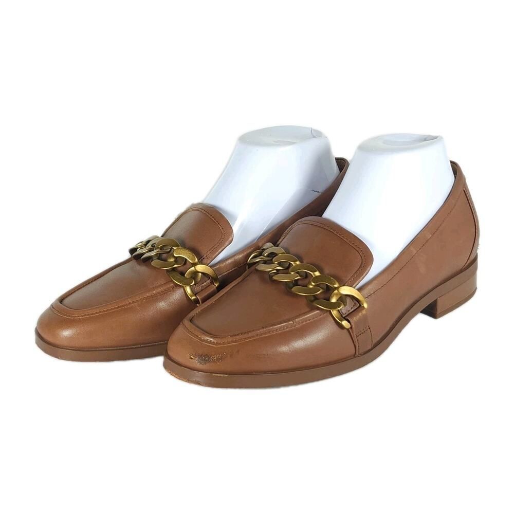 Vionic Women's Mizelle US 8,5 Monk Brown Leather Chain Slip On Loafers Shoes